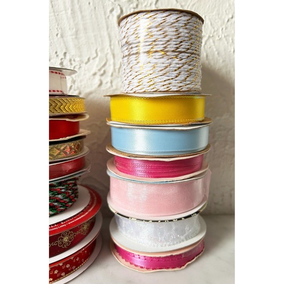 Christmas Ribbon & More Lot of 15 New & Partial Rolls Red Gold Sparkly Braided - Picture 3 of 8